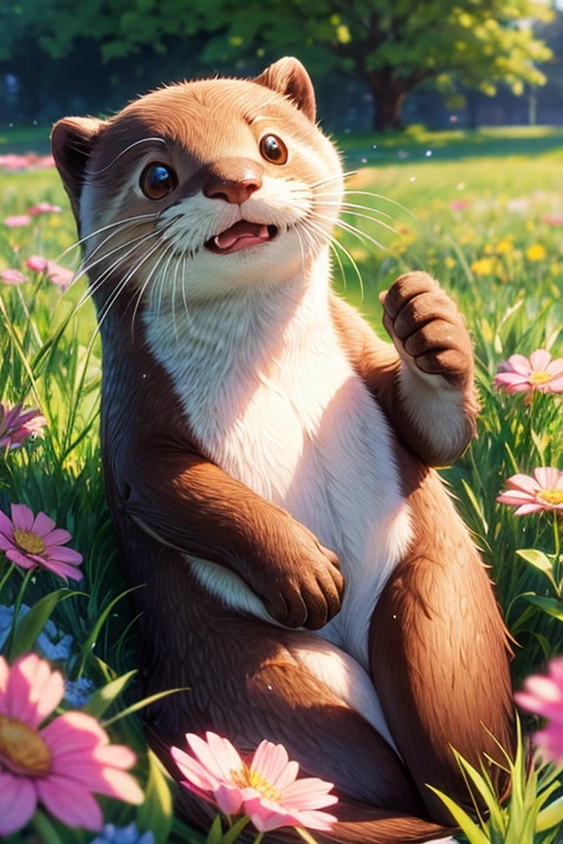 Otter in flower meadow
