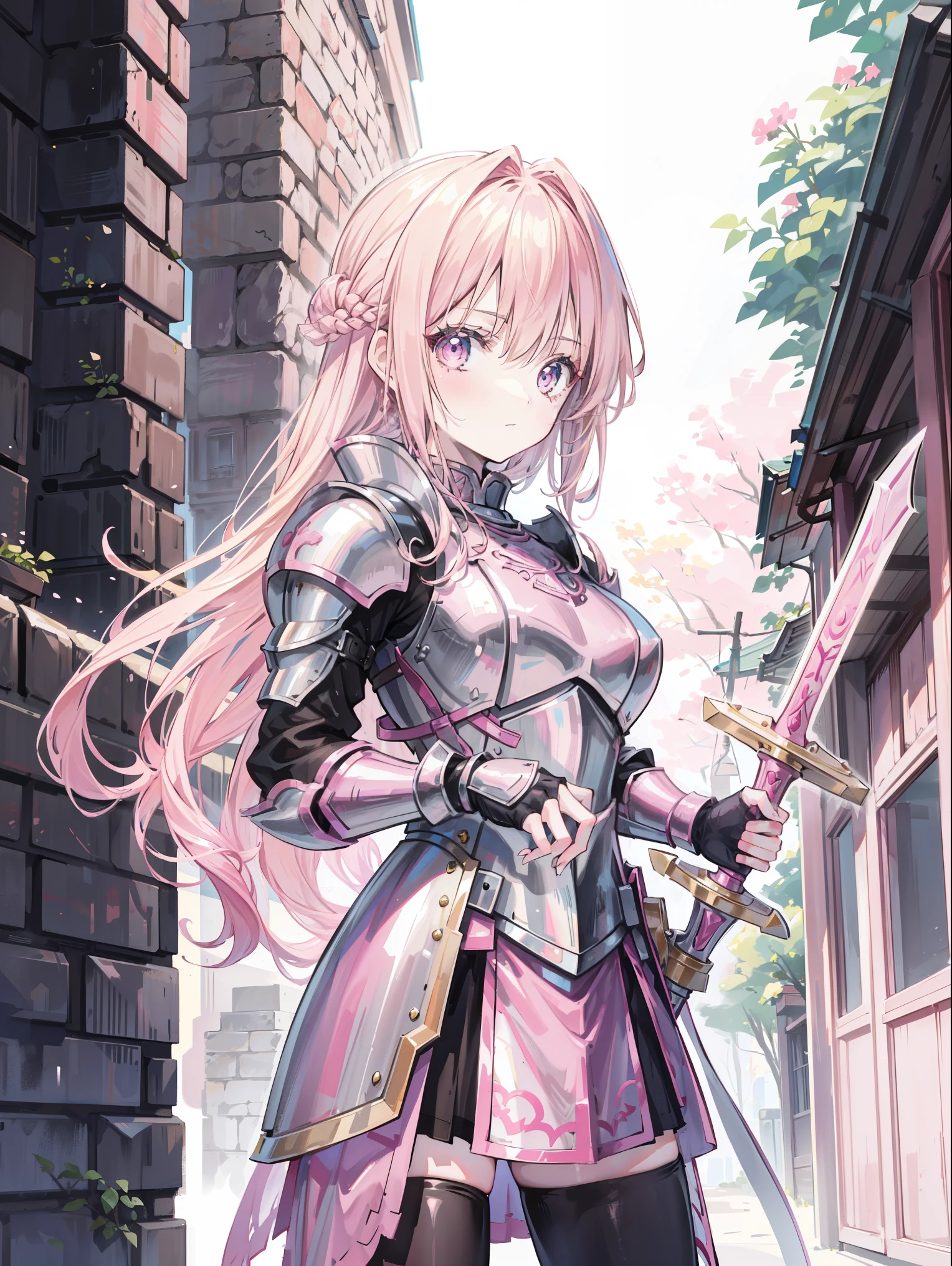 Young woman, hero, knight, blonde, Pink armor, Pink Armor, pink sword