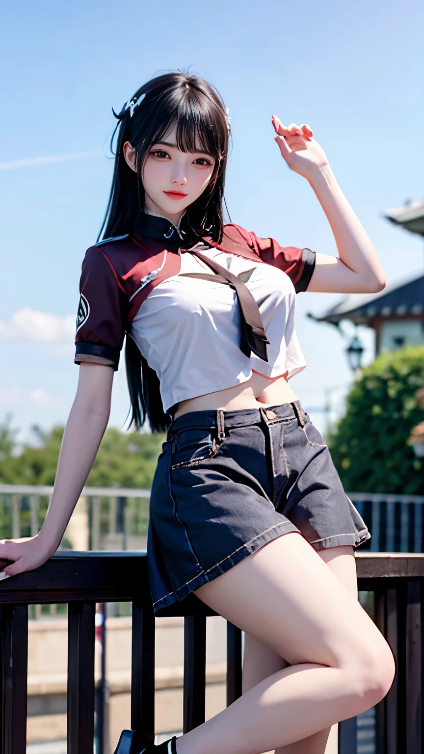 (Very delicate and beautiful:1.2)super model,,Big Breasts,Beautiful breasts,voluptuous,【bike shorts】,,【3girls】,,Highest quality, High resolution, 8k,Kick in a hurry,mini skirt.uniform