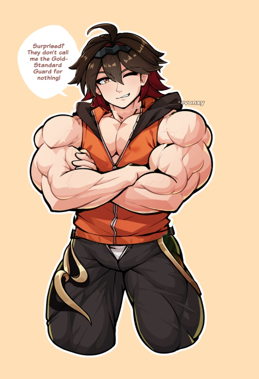 (Nsfw:1.3) remove clothes, muscular man, shirtless, unzipped pants, topless, muscles, hairless,