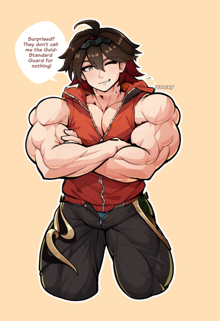 (Nsfw:1.3) remove clothes, muscular man, shirtless, unzipped pants, topless, muscles, hairless,
