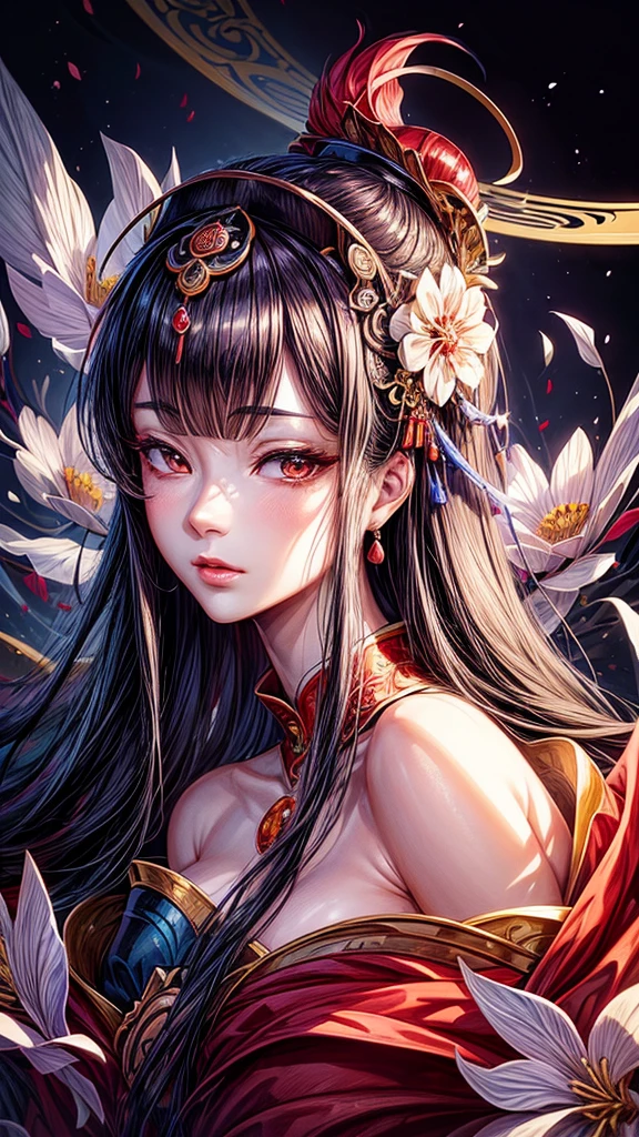 arafed woman with a fan and a flower in her hair, exquisite digital illustration, a beautiful artwork illustration, stunning digital illustration, beautiful digital artwork, inspired by Yun Du-seo, in style of digital illustration, chinese empress, portrait of geisha, a beautiful fantasy empress, beautiful digital illustration, portrait of a beautiful geisha, portrait of a geisha