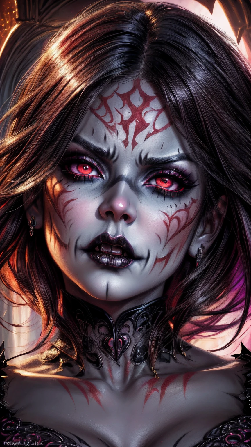 Full body portrait, from below, demoness, full body portrait, kendralustlora, succubus, day of the dead facepaint and bodypaint, scary detailed art in color, rage, fury, angry expression, busty, curvy hips, sexy, alluring, erotic posing with open legs, lowleg panties, highly detailed fantasy art, beautiful fantasy art portrait, intricate detailed digital art, highly detailed digital painting, digital art fantasy art, mark brooks detailed, detailed fantasy digital art, amazing detail digital art, close-up portrait demoness skull, by Todd Lockwood, liquid metal girl