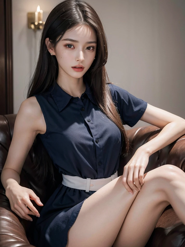 (8K, Raw photo, Best Quality ,masutepiece:1.2), high-definition RAW color photography, professional photograpy,
1 girl, 25 I, gals, gal make, Cinematic Light, ((Flat chest vest)), sitted,crossed legs, from bellow,Angle from below,Looking at Viewer,
White and navy blue sailor suit, pantyhose, high_heels,
Necklace, earrings, Beautiful detailed skin, (Cute:1.2), lightsmile, Long hair, Wavy Hair, Parted bangs, Gold Hair, Two-tone hair, Shiny hair,
(depth of fields),Soft light, Lens Glow, Full body,
At The Night Hotel , Very fine CG wallpapers,