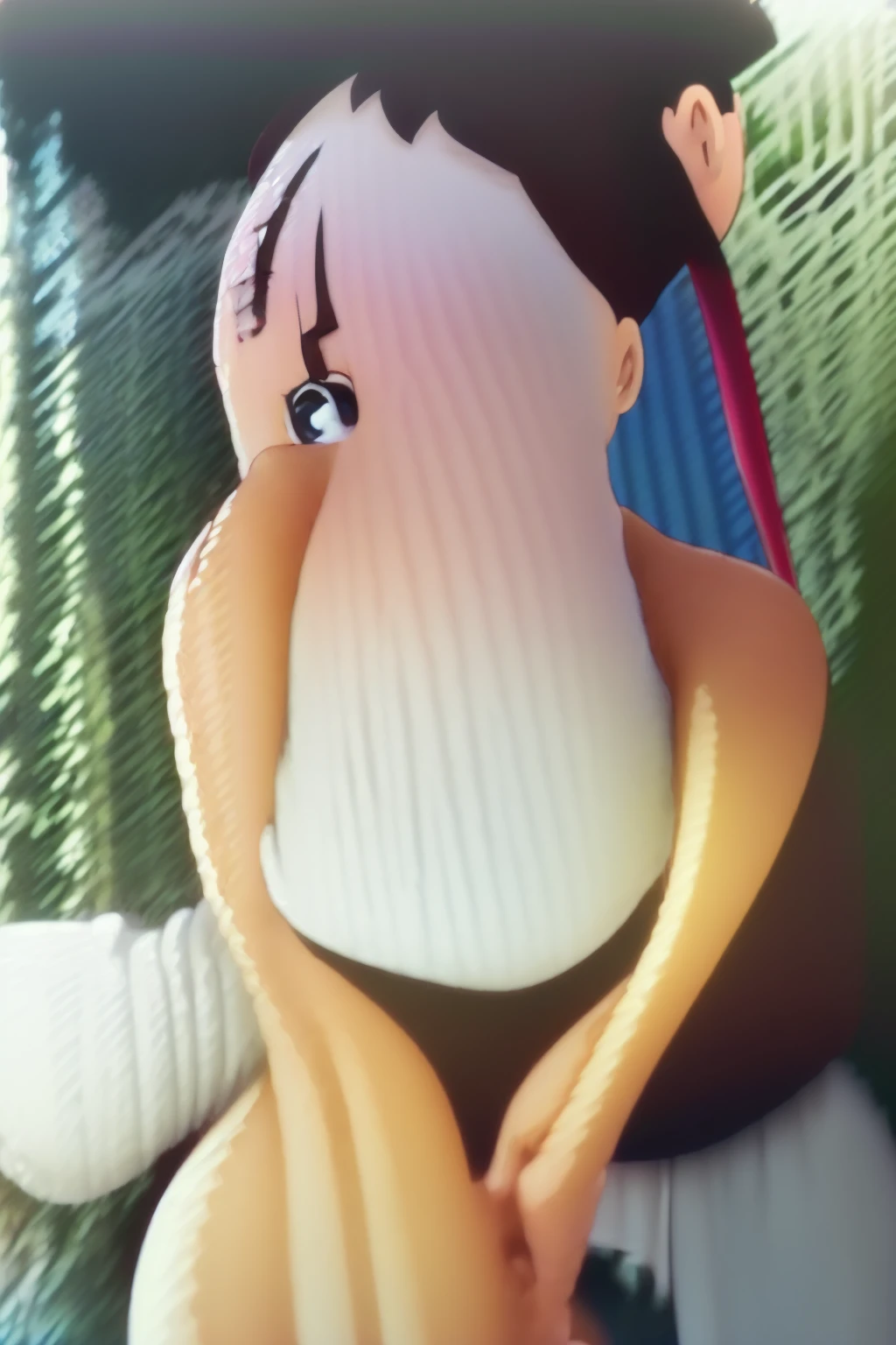((Rabbit)), animal crossing style, cute , chibi, small, small paws, small feet, wearing (diaper), ((big diaper)), ((diaper that shows the rabbit ballsack outline)) , ((diaper showing a outline of the rabbit ballsack and penis)), (cock), ((big cock)), ((big penis)), leather wrist, cuffs, leather ankle cuffs, padded leather mittens, prisoner collar, sit on baby car seat, tied to baby car seat ,