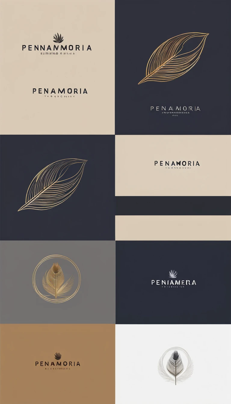 A minimal, modern, simple, cinematic logo design for the brand “Penamemoria". Create a modern, minimalistic, high-quality, logo of a memory feather. The logo must be convey a sense of dreams, stories, memories, music and imagination.