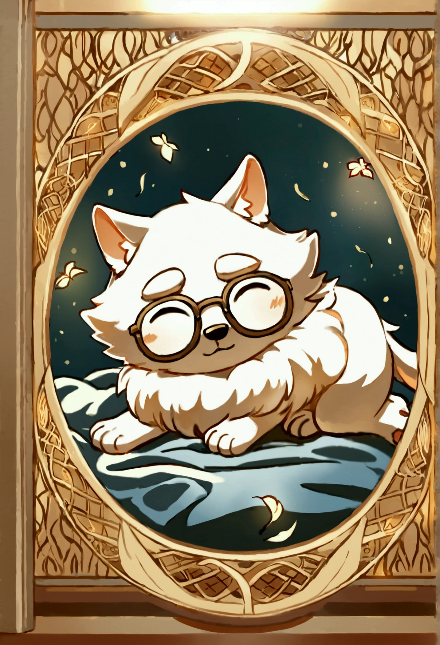 Hairy,(Wolf,Black-rimmed glasses,White short sleeve,灰色Long sleeve衬衣,Long sleeve,Roll up your sleeves,Shorts),White beard,White fur,male,generally,Full Body Shot, Dynamic pose,There are fallen leaves,sunlight,in the bedroom,bed,Lying,close your eyes,Sleeping,Detailed Background,极其Real阴影,masterpiece,Very detailed,Real