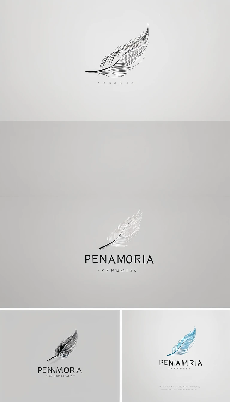 A minimal, modern, simple, cinematic logo design for the brand “Penamemoria". Create a modern, minimalistic, high-quality, logo of a feather-bird