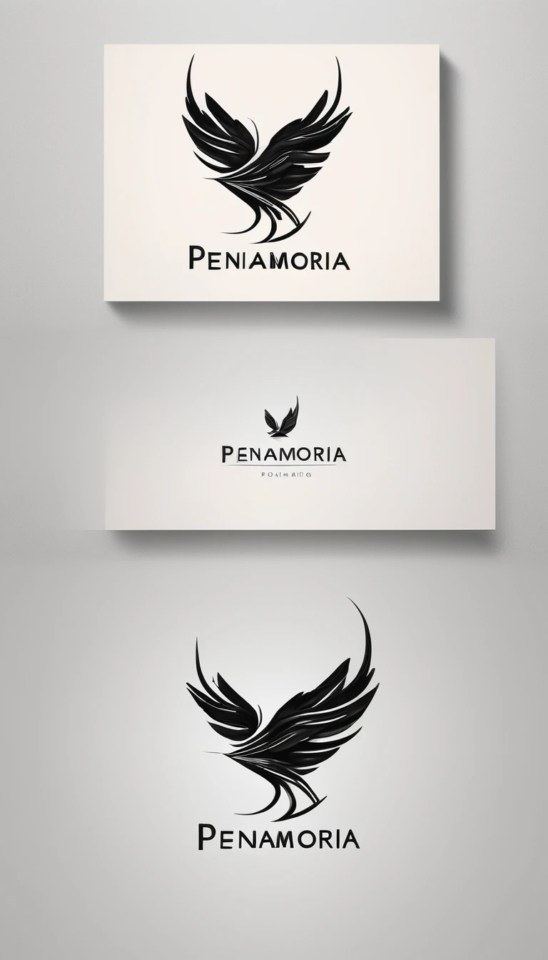 A minimal, modern, simple, cinematic logo design for the brand “Penamemoria". Create a modern, minimalistic, high-quality, logo of a feather-bird
