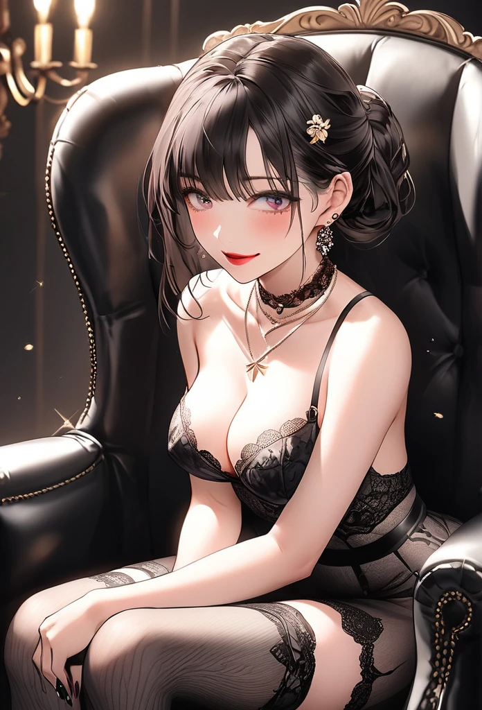 Highest quality　4K　Soapland　Edo entertainment district　She is posing sensually on the landing of the staircase in a mysterious Western-style building.　From the back　Backwards　Turn around　Full Body Shot　The whole body is visible　A sophisticated gravure idol　Young Sensual Gravure Idol　Gorgeous Japanese Model　Young Japanese　Attractive 30 year old Japanese widow　Graceful and sensual pose　Lewd face　Shy and seductive look　A look of contempt　A look of contempt　Captivating smile　Slightly parted lips　Seductive red lips　Sexy Body　Clear Eyes　Round eyes　Mole next to the lip　Beautiful and firm breasts　Beautiful E Cup Breasts　Attractive nail art　Chignon Hairstyles　Hair tied up　Medium Long Hair　Dark brownish blonde　hair ornaments　Wearing a sexy white lace dress　Sexy see-through floral white lace bra,White thong with obscene floral lace,　necklace　garter belt　Beige floral lace stockings　Earrings　Black high heels　派手なnecklace　Fine details　Beautiful anime illustrations　Beautiful Face　alone　High resolution, One Girl, Highest quality, Attention to detail,　Professional, Vibrant colors, Perfect Anatomy, ideal facial features, 理想的なProfessionalポーションの図, Perfectly beautiful body, Highly detailed skin, Glowing Skin, Glowing Skin, Cleavage　Mature hot body　Sparkle Effect, Anime Style, photograph,　Manga illustration　High quality and exquisite texture, Detailed and precise brushwork, Detailed and vivid depiction, Anatomically correct, Absurd aesthetics, Luxurious silk texture, Highest qualityの装飾, Detailed and attractive skin,