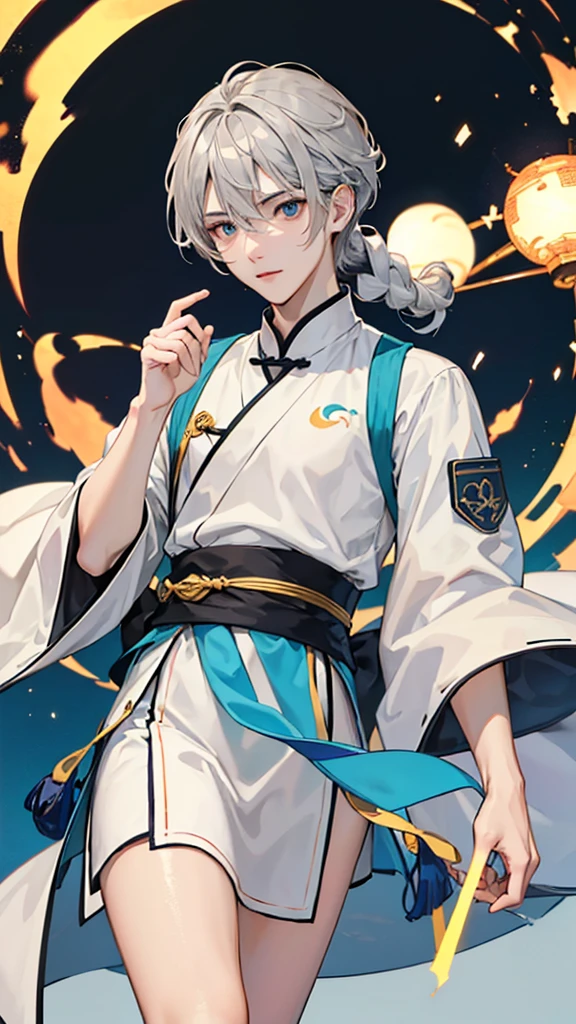 (Extremely refined:1.2), 8K, (masterpiece, 最好of:1.0), , (长of_silver_hair_male:1.5), upper body, along_hair男, Cool and attractive, of_gaze, Wear white Hanfu, 以及复杂of细节, 以及复杂of细节, 精致of眼睛和细致of脸, 完美of眼睛, 平等of眼睛, 奇妙of灯光和阴影、white room background、 Uses backlight and rim light