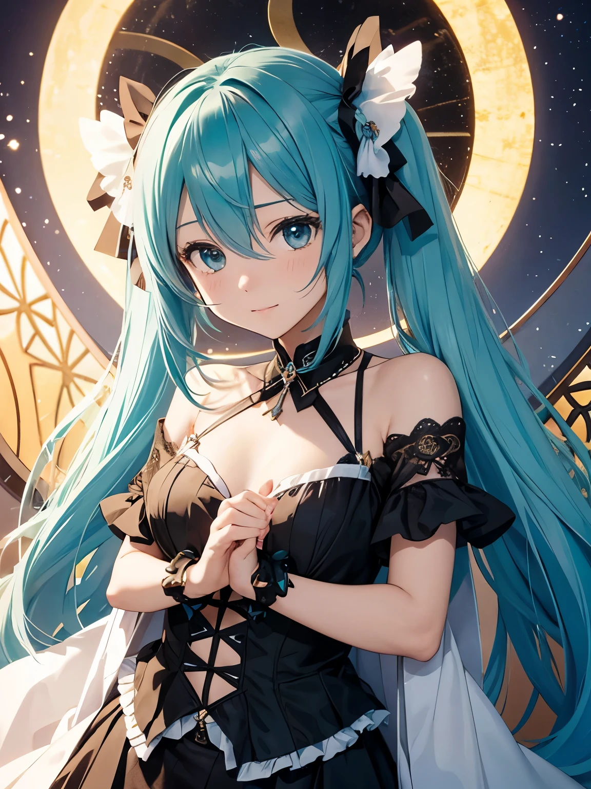 Miku Hatsune,egyptian night,Fascinating dances, egyptian background, brown skin, golden clothes