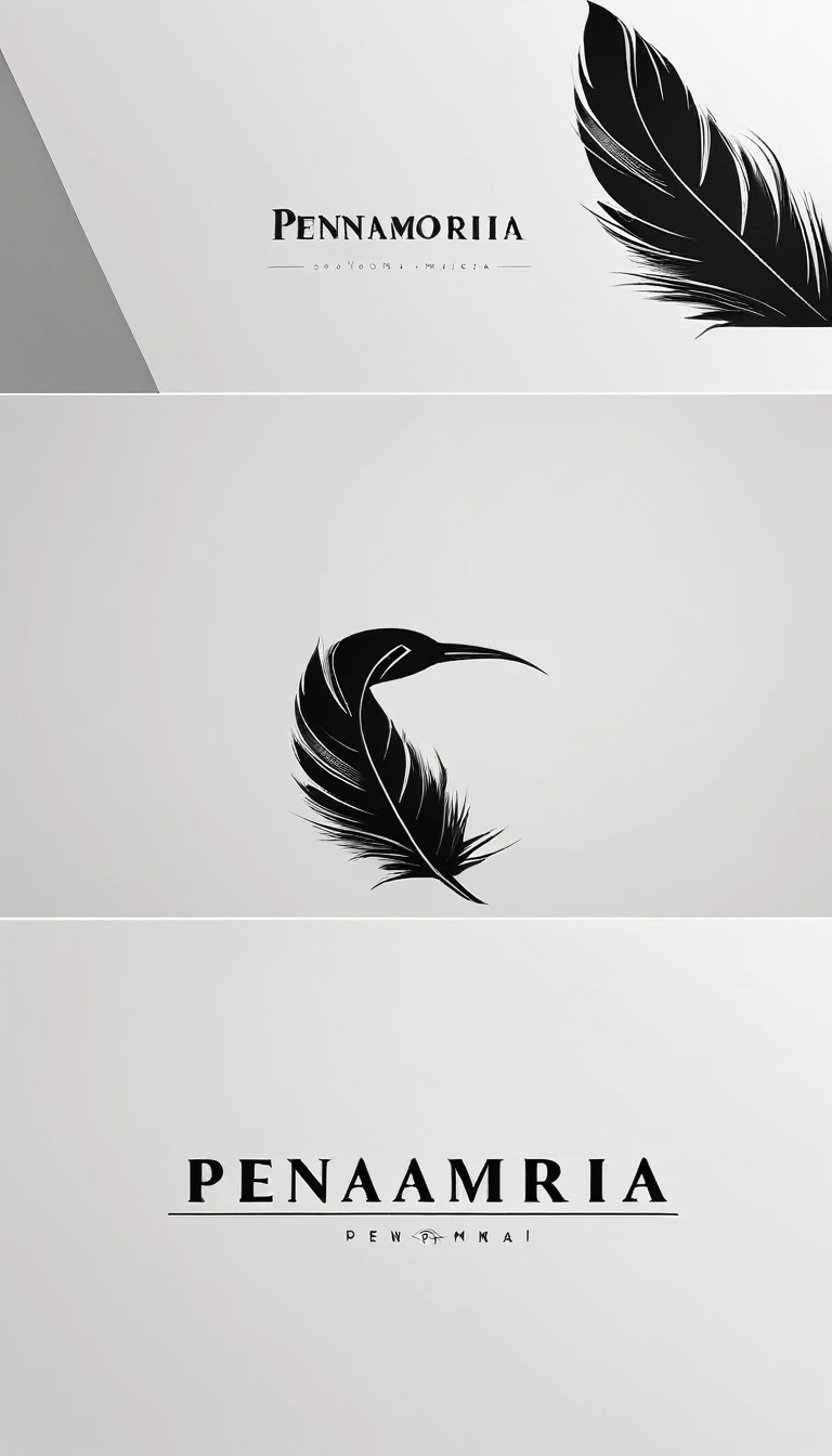 A minimal, modern, simple, cinematic logo design for the brand “Penamemoria". Create a modern, minimalistic, high-quality, logo of a feather-bird
