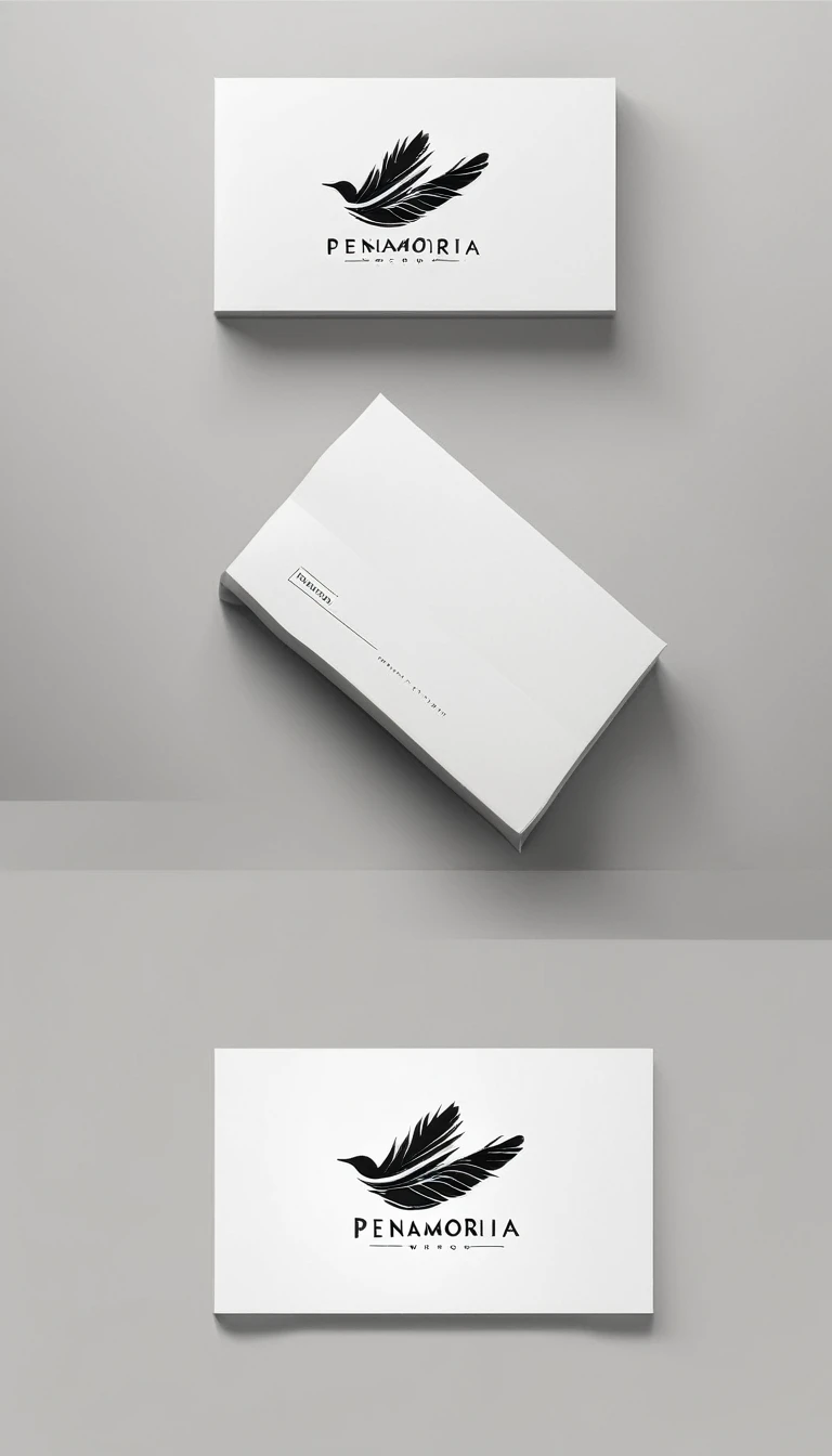 A minimal, modern, simple, cinematic logo design for the brand “Penamemoria". Create a modern, minimalistic, high-quality, logo of a feather-bird
