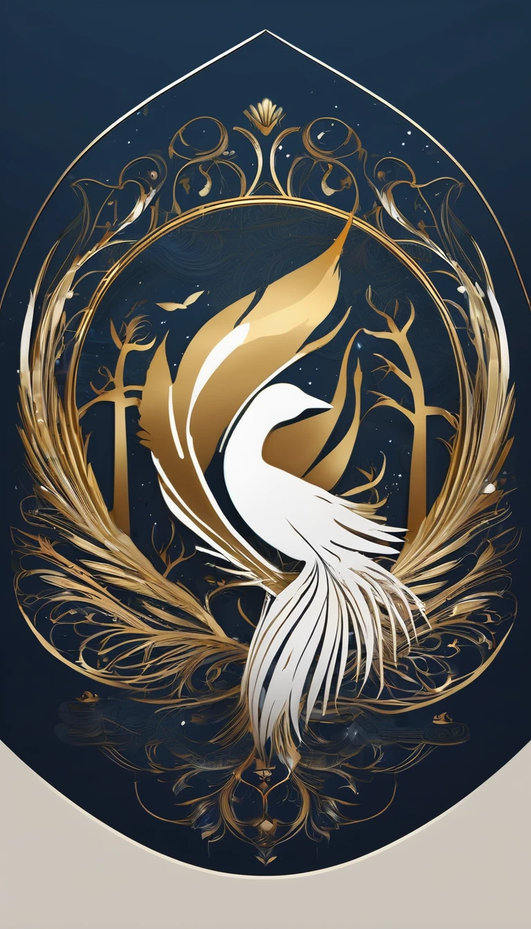 Create a cinematic, abstract symbol for a storytelling production brand based on stories and dreams called " Penamemoria". The logo should convey a fantasy theme and include the company of a boy and a feather. Fantastic, memorable, poetic, dreamy, sitting against a tree and playing guitar to a fantastic, unique, poetic white-blue-golden feather.