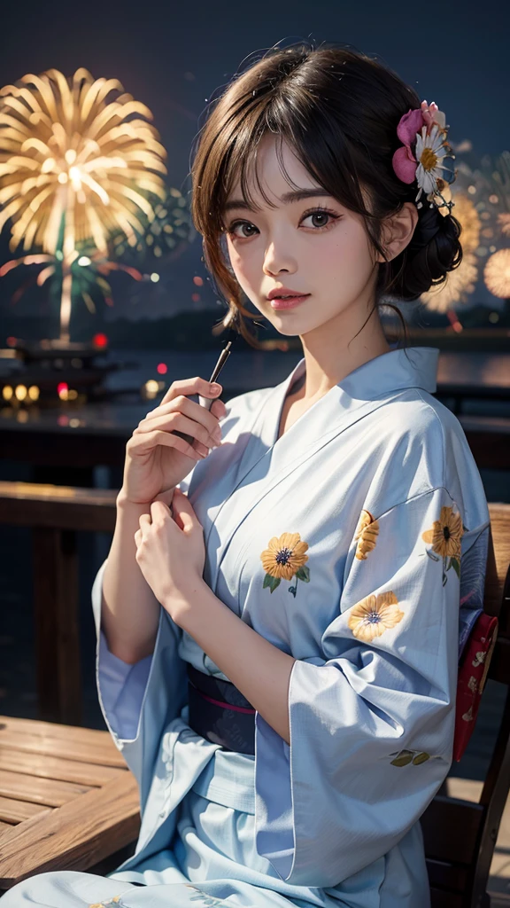 masterpiece, Highest quality, 8k、Detailed face、firework、yukata