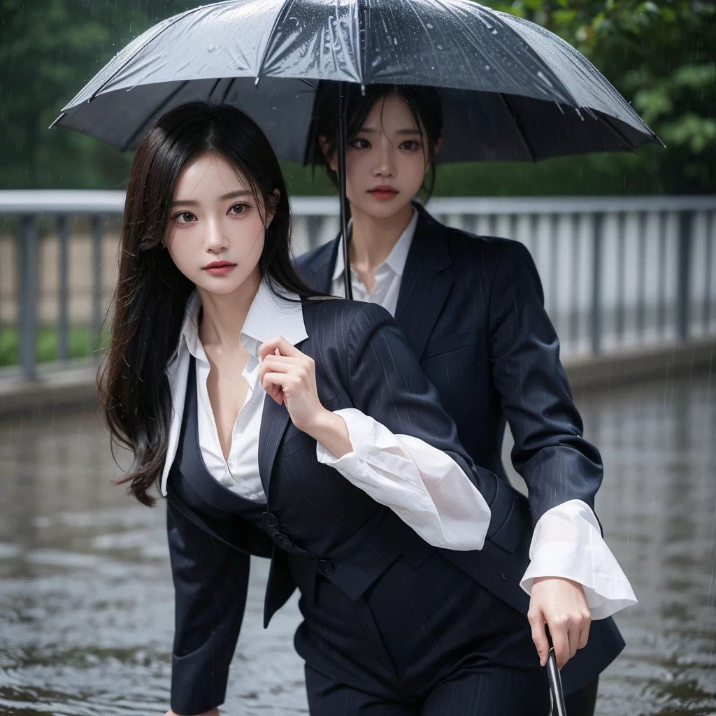 The umbrella is not in the picture.、No umbrella、No umbrella、Beautiful woman getting wet in the rain、A beautiful woman without an umbrella、typhoon、No umbrellaで水に濡れる、Beautiful woman in the rain、雨で濡れたBeautyOL、Detailed face、Realistic、beautiful girl、Beauty、Office Lady Uniform、beauty、Beautiful woman、Narrow waist、Handsome woman、Tight pants look、suit、Sexy pose、タイトなsuitパンツ、雨で濡れたsuit、Wet shirt、See-through shirt、Shot in heavy rain、See-through underwear