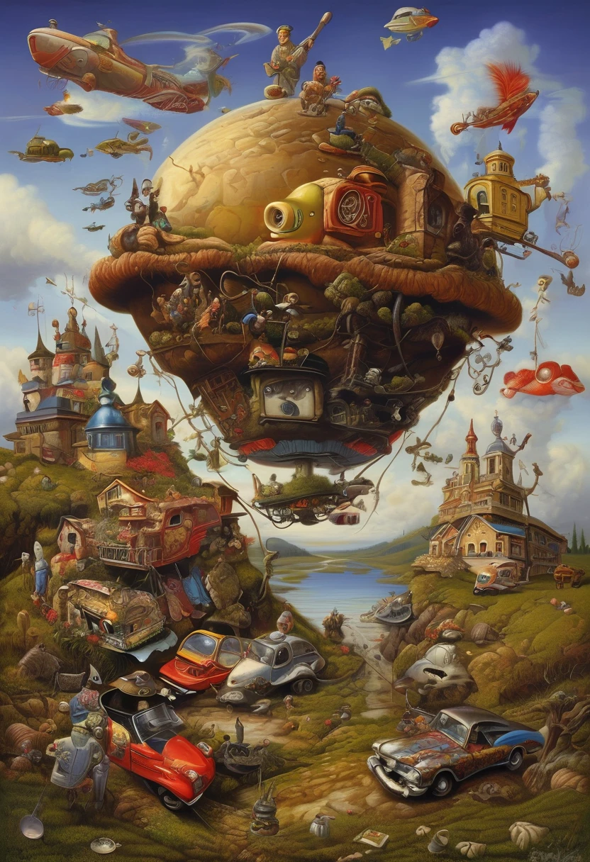 Artistic combination of Todd Schorr and Baros media., a strange world of many trinkets and trinkets Styled by Esao Andrews and Adam Varga, absurd landscape of amazing Punkcalypse, sad effect, Russia