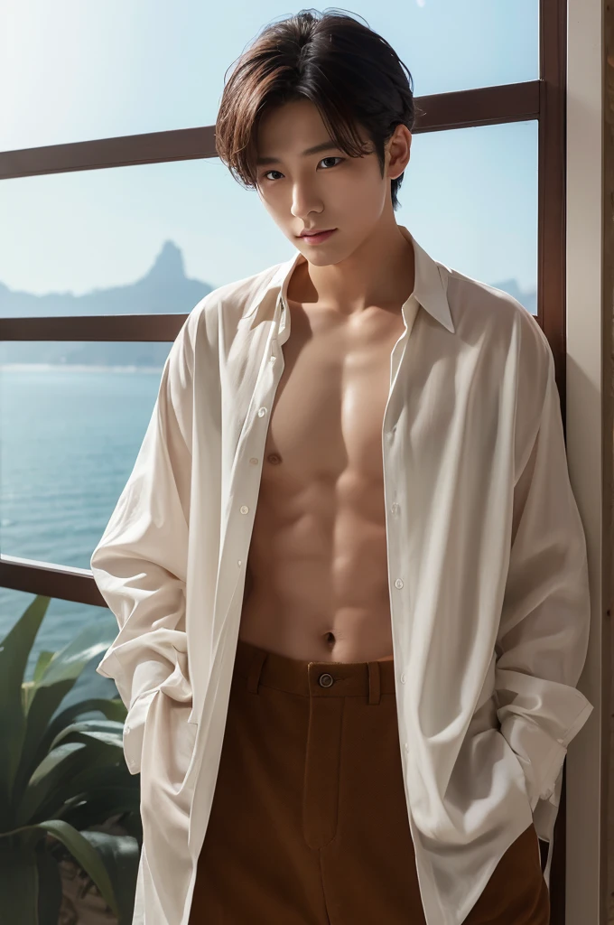 ((Highest quality))、Beauty、Fully open shirt、