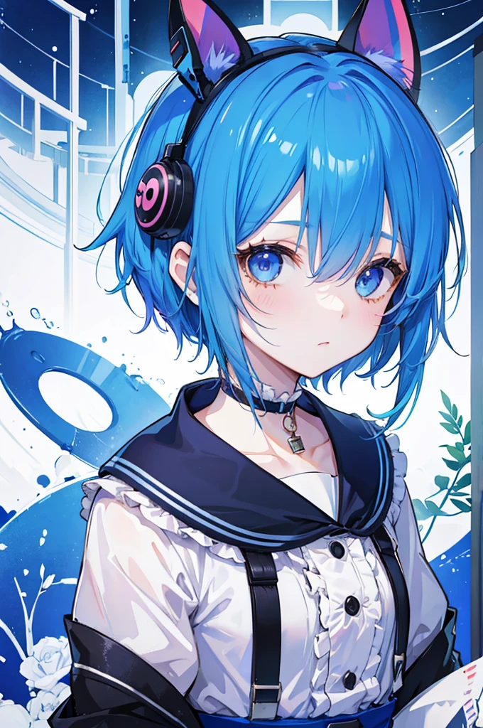 Girl、Blue hair short、Menhera