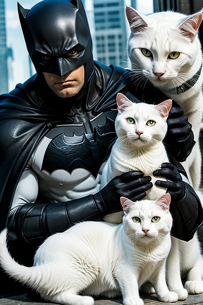 Batman with a white cat