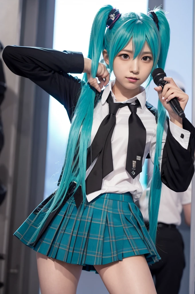 hatsune miku, necktie,skirt,shirt,no sleeve