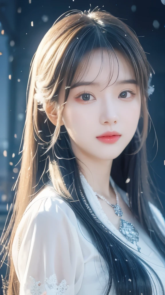 /IA 29-year-old Chinese girl wearing a necklace, Inspired by Sim Sa jeong, sky blue. Fine Hair, Winter Princess, Ice Princess, full, Antique style artwork, 8K), Fantasy Aesthetics Guvez, Snow Queen, 8K high-quality/The art of detail, sweet smile, full-body shot, Snow Scene, Action Shots, Surrealism--ar 9:16 -- 6 o&#39;clock.best quality, masterpiece, high resolution, 1 girl