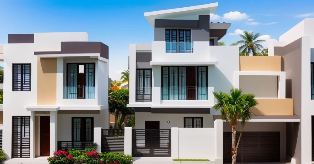 facade of duplex villa, beautiful facade, villa modern, Realistic, exterior, sunlight, sharp image, best quality,