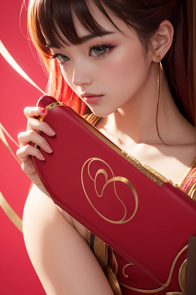 ((best qualityer)), ((work of art)), (detailded),

"Create an image with a bright and vibrant red heart, high contrast background, strong light, pink and gold color, stele