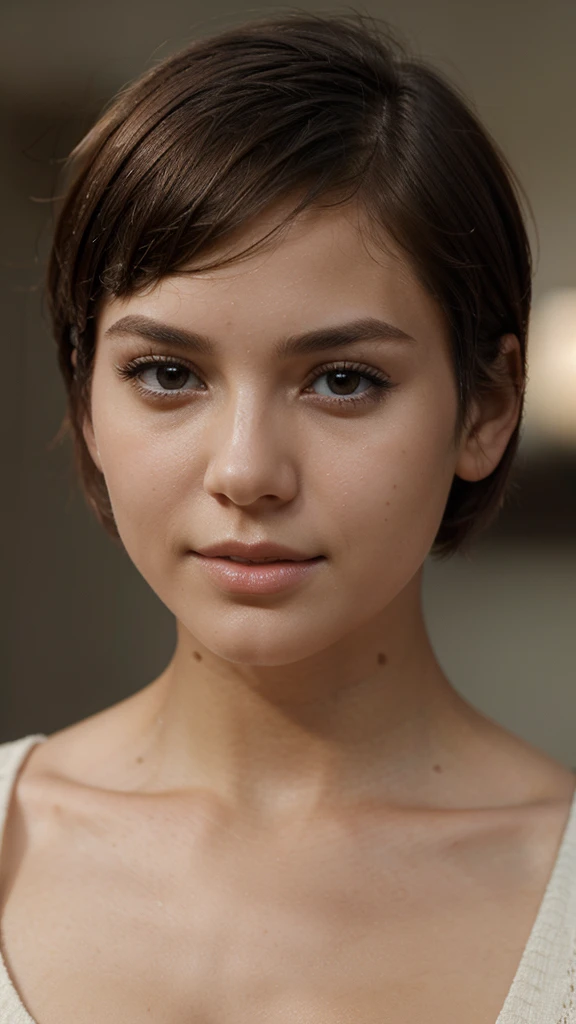 Girl face, beautiful, short bob hair, blurry background, details skins, close up,