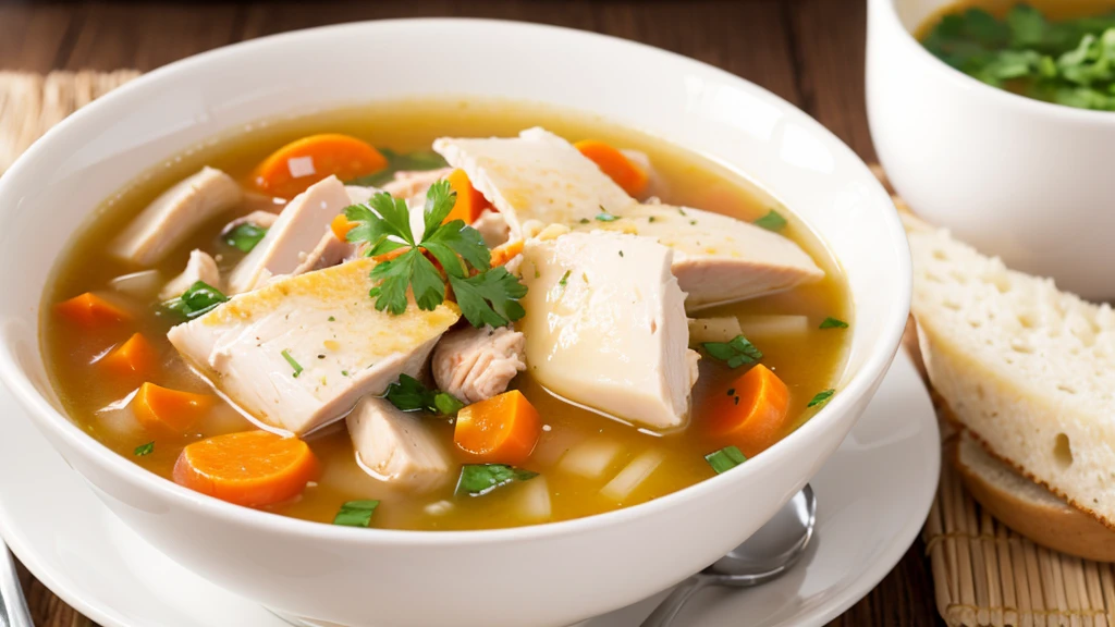 Soup with whole raw chicken