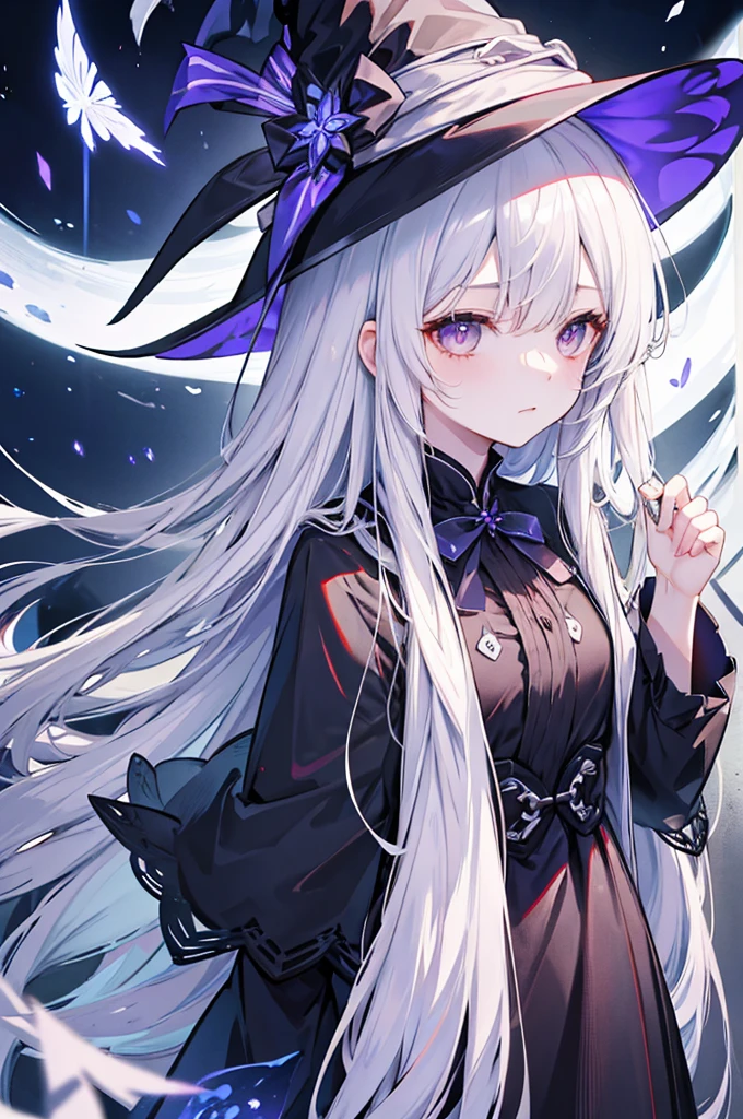 witch、Long silver hair、witch帽子