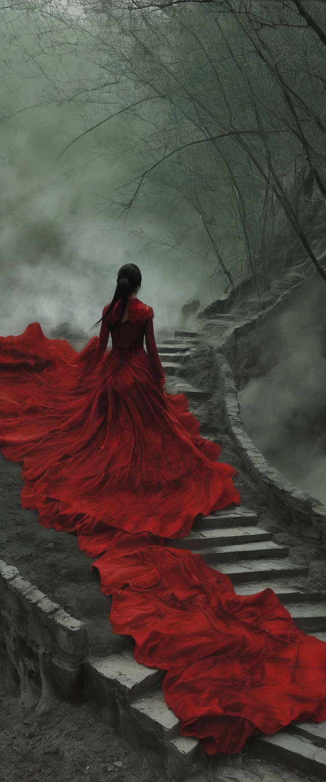 (masterpiece, best quality:1.2), 1 Girl, Solitary，Front view，Going to Hell，Black and red female walker
