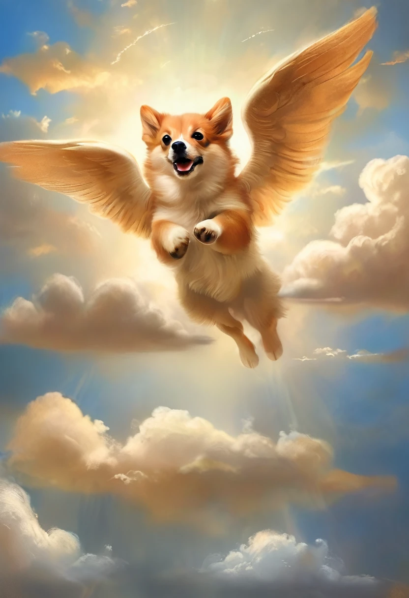 Corgi flying in the sky