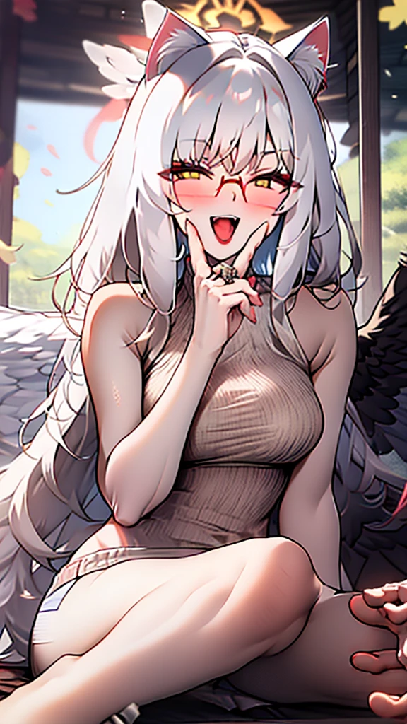 hot sexy furry girl, laing on her back, 8k , best image, white fur, with glases looking a you, horny, with mouth open, and spit coming out of her mouth, and fury girl has hearts in her eyes, , , and thers a furry guy from the front is making her suck his penis, while her spit is leaking over gis penis