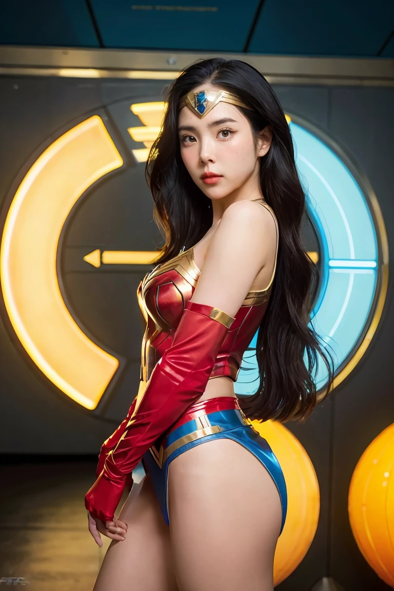 a close up of a woman in a costume with a bunch of aliens, james jean soft light 4 k, wlop : :, art-deco style, portrait of wonder woman, inspired by Noriyoshi Ohrai, trending on artstaion, mechanized soldier girl, sci - fi : :