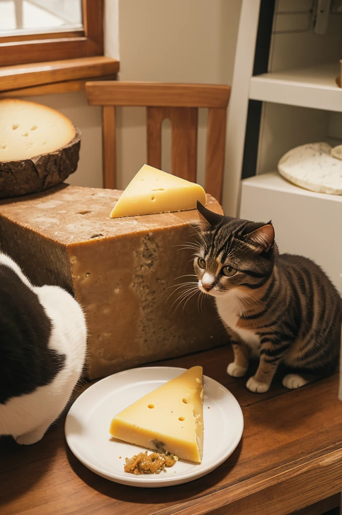 Cat eating cheese
