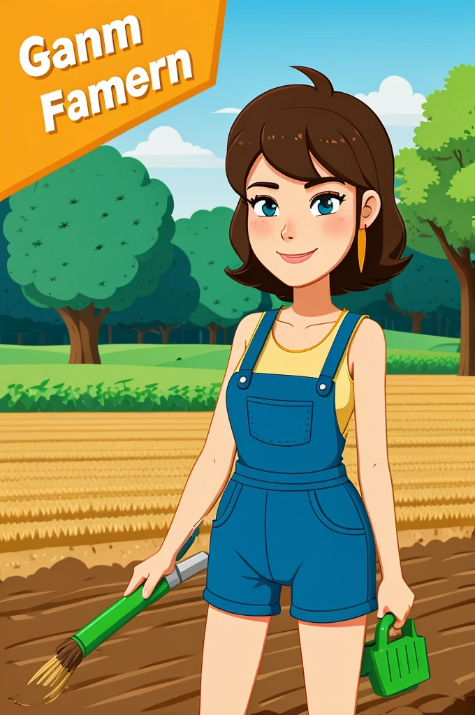Generate a cartoon of a hardworking farmer work in farm