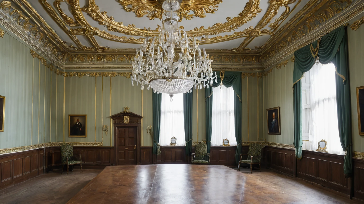 interior of a old-fashioned traditional town hall council chamber, Georgian interior design, chandelier, background