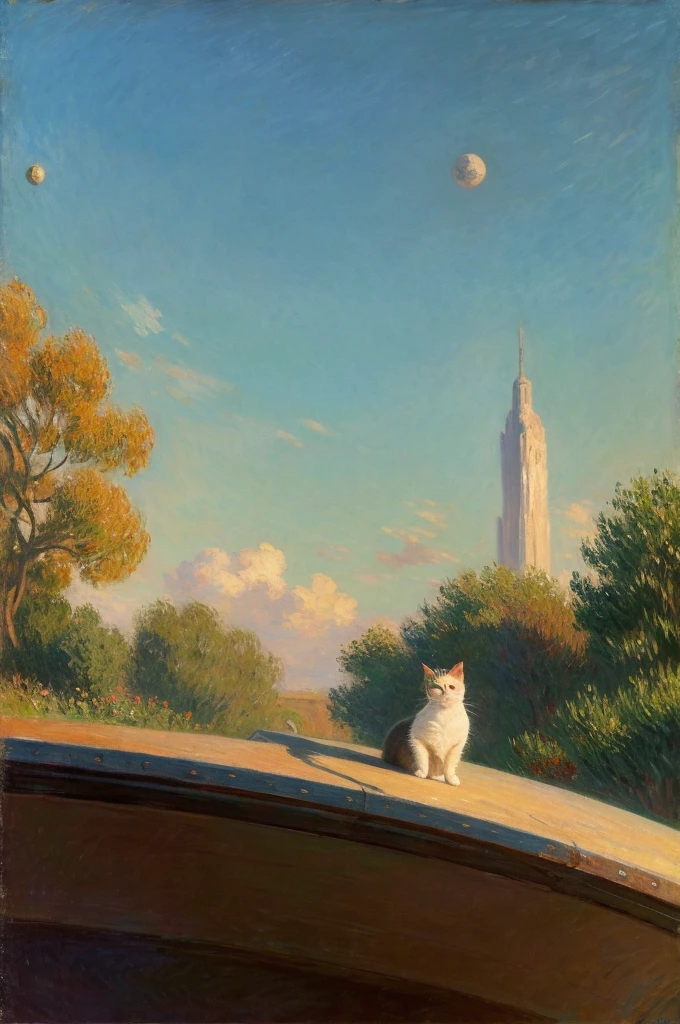 Claude Monet style,Cat on a spaceship,high quality