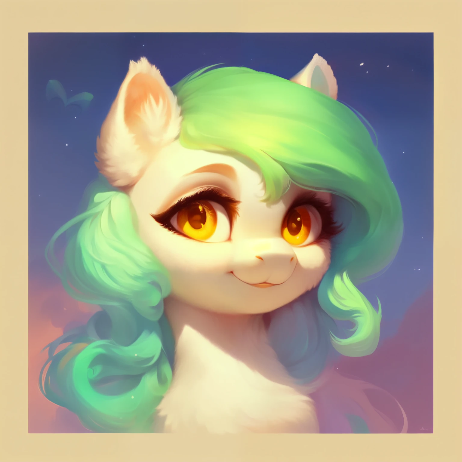 rating_safe, score_9, fluffy,   a child ， a little pegasus pony with spread wings. She had white skin, a light green mane, long mane，a happy smile, and innocent and clear golden eyes. happily，Childlike innocence。only 2 wings。She is a spiritually curious child