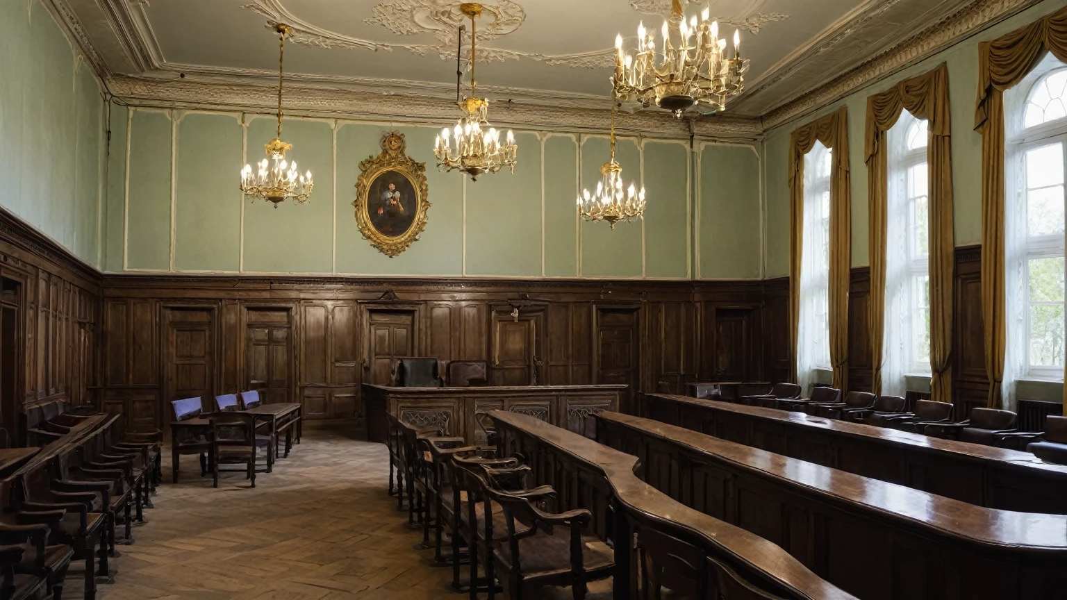 interior of a old-fashioned traditional town hall council chamber, Georgian interior design, background