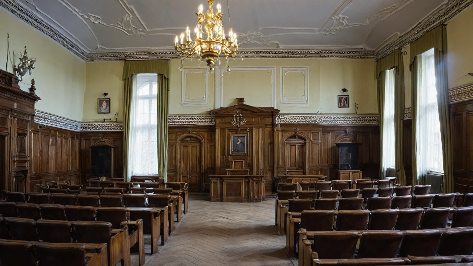 interior of a old-fashioned traditional town hall council chamber, Georgian interior design, background