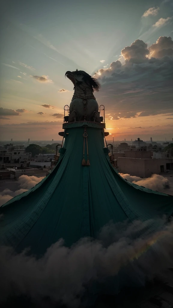 Sky picture, rajasthan Sunset, india, instagram story material, aesthetic, clouds, birds, show less sky with large green dragon across the clouds