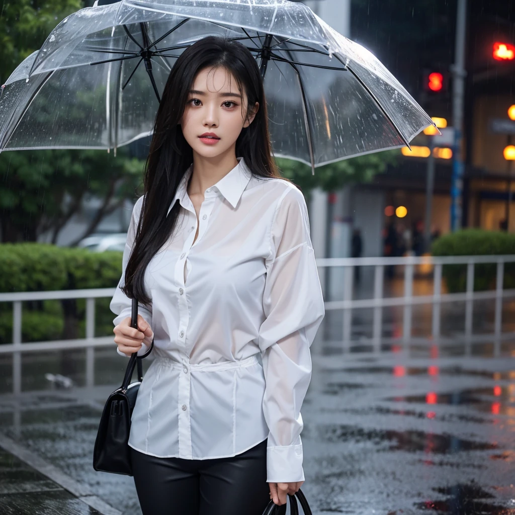 No umbrella、No umbrella、Hair getting wet in the rain、No umbrella、Rain-soaked hair、Beautiful woman getting wet in the rain、No umbrella美人、typhoon、No umbrellaで水に濡れる、Beautiful woman in the rain、雨で濡れたBeautyOL、Detailed face、Realistic、beautiful girl、Beauty、Office Lady Uniform、beauty、Beautiful woman、Narrow waist、Handsome woman、Tight pants look、suit、Sexy pose、タイトなsuitパンツ、雨で濡れたsuit、Wet shirt、See-through shirt、Shot in heavy rain、See-through clothing