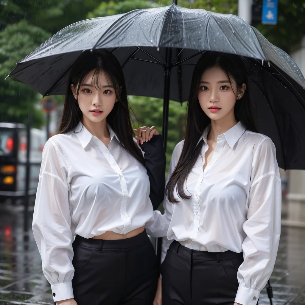 No umbrella、No umbrella、Hair getting wet in the rain、No umbrella、Rain-soaked hair、Beautiful woman getting wet in the rain、No umbrella美人、typhoon、No umbrellaで水に濡れる、Beautiful woman in the rain、雨で濡れたBeautyOL、Detailed face、Realistic、beautiful girl、Beauty、Office Lady Uniform、beauty、Beautiful woman、Narrow waist、Handsome woman、Tight pants look、suit、Sexy pose、タイトなsuitパンツ、雨で濡れたsuit、Wet shirt、See-through shirt、Shot in heavy rain、See-through clothing