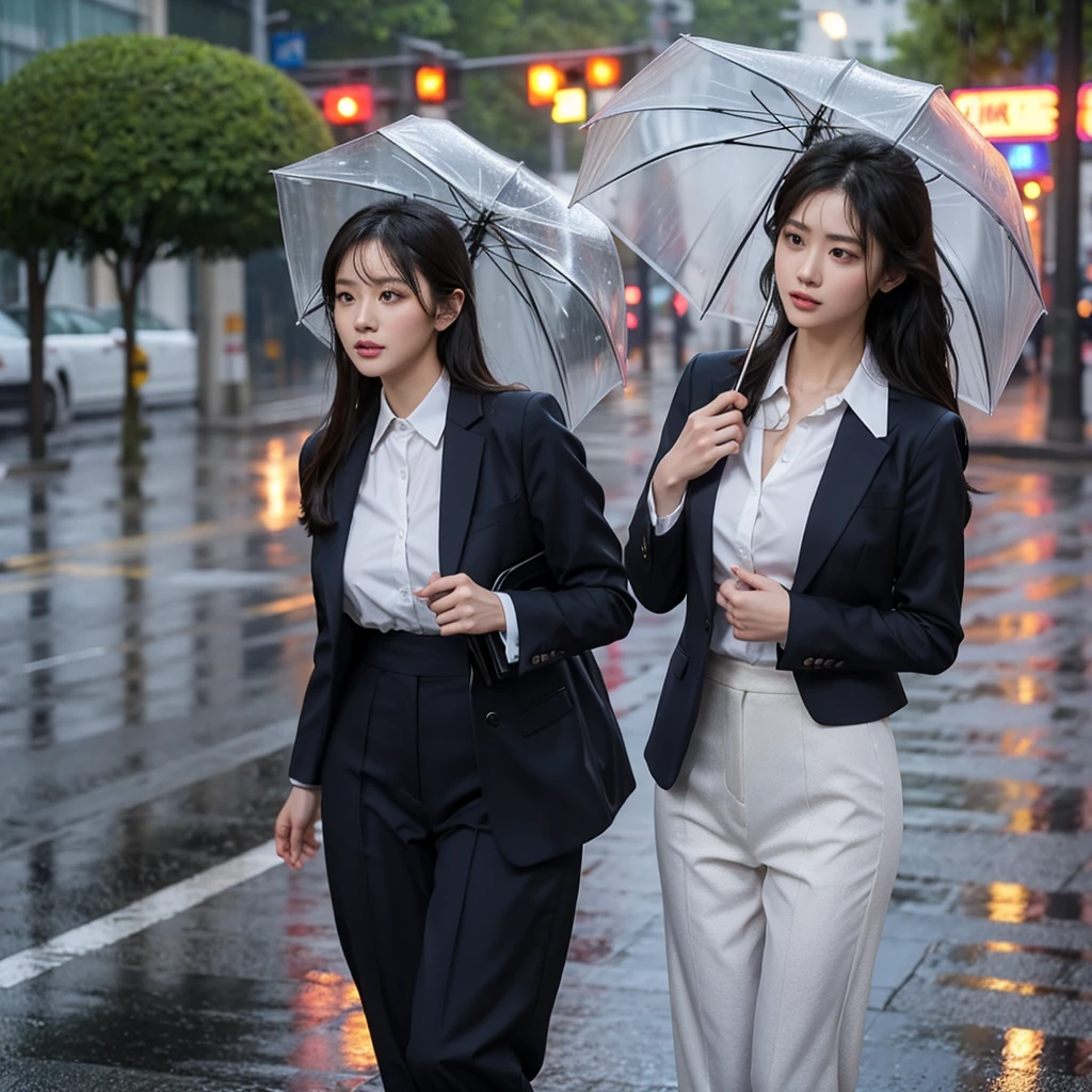 No umbrella、No umbrella、Hair getting wet in the rain、No umbrella、Rain-soaked hair、Beautiful woman getting wet in the rain、No umbrella美人、typhoon、No umbrellaで水に濡れる、Beautiful woman in the rain、雨で濡れたBeautyOL、Detailed face、Realistic、beautiful girl、Beauty、Office Lady Uniform、beauty、Beautiful woman、Narrow waist、Handsome woman、Tight pants look、suit、Sexy pose、タイトなsuitパンツ、雨で濡れたsuit、Wet shirt、See-through shirt、Shot in heavy rain、See-through clothing