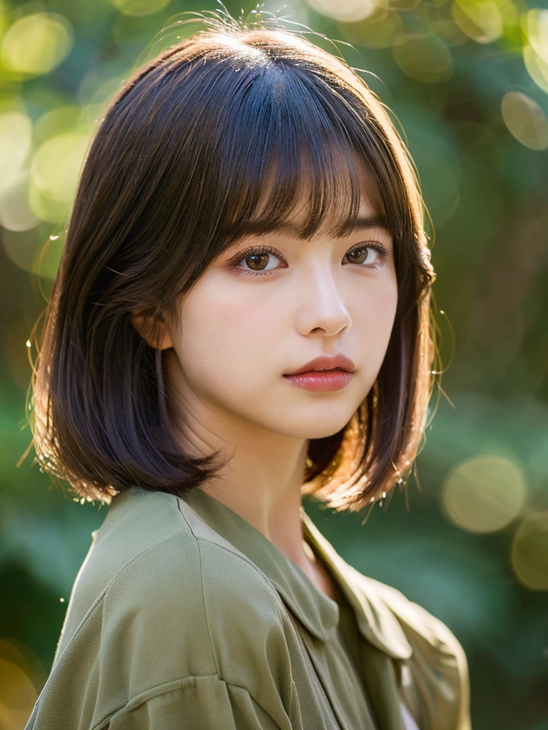 A beautiful, meticulously groomed straight bob hairstyle, plein air, solo, best quality, super high resolution, (beautiful poop:1.3) ((cute:1.3)), (()) camisole, swirling, natural lip color, (on top of that) clean, pure, slightly parted lips, indoor, rim light from behind, cowgirl position