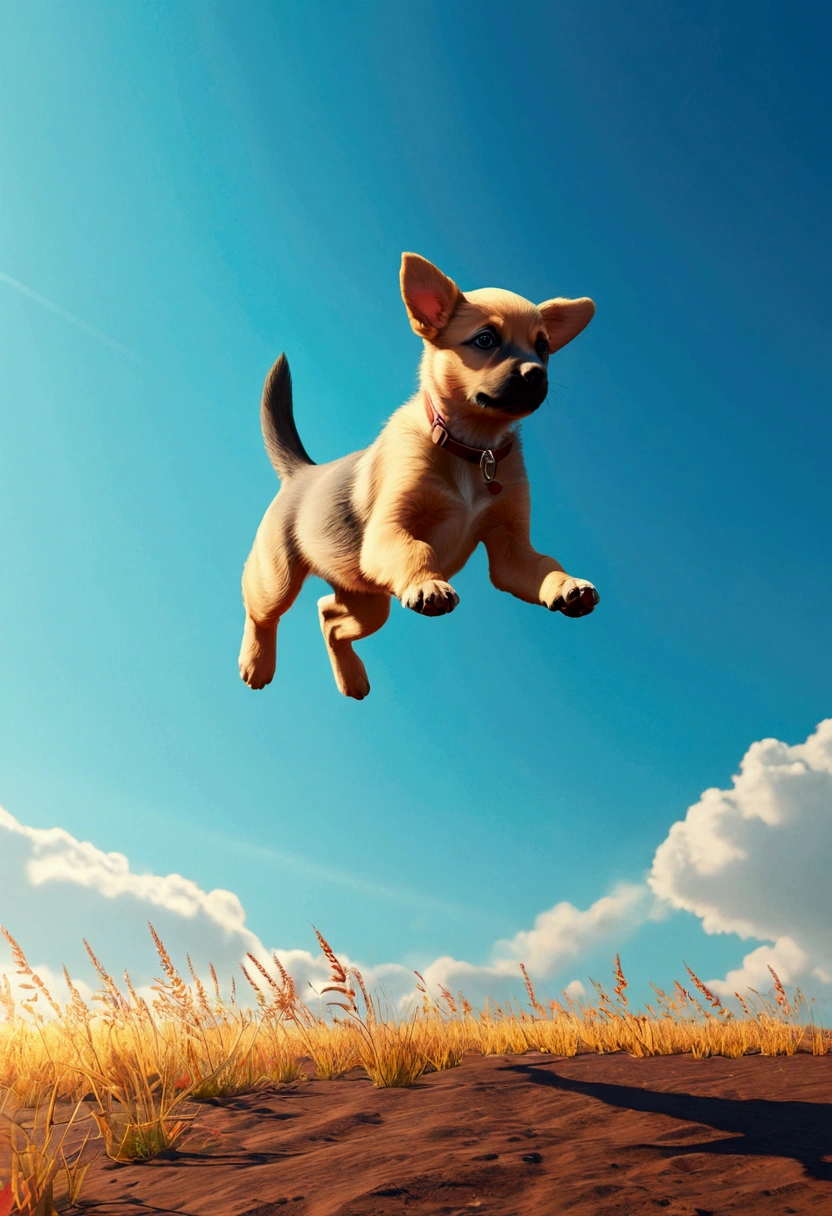Flying Puppy, full body, by Alexander Jansson and Andy Kehoe, cinematic still, (best quality, masterpiece), very aesthetic, perfect composition, intricate details, ultra-detailed, vivid colors