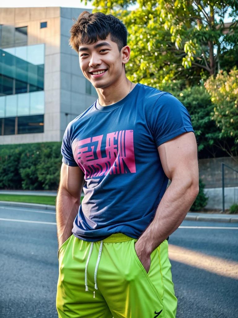 (best quality, 4K, 8k, high resolution, Masterpiece: 1.2), Special details, (realistically, As realistic as a photo, photo realistic: 1.37), Edge lighting, Extra detailed coloring, sharp focus, Physical rendering ,Extremely detailed description,professional,light color,Bokeh,Portrait,look at the viewer,
Young Asian man, 20 years old ,(Wear a T-shirt), smile